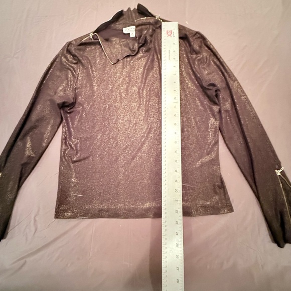 St John Brown/Gold Turtleneck Top w/ Zipper Detail Size Medium MSRP $425 - Picture 12 of 12